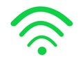 The green signal strength symbol icon for wifi used in computers and desktops white backdrop