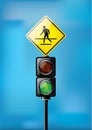 Green signal, Traffic lights for people crosswalk isolated on sky blue background Royalty Free Stock Photo