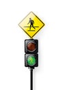 Green signal, Traffic lights for people crosswalk isolated on white background