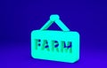 Green Signboard with text Farm icon isolated on blue background. Minimalism concept. 3d illustration 3D render