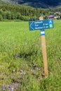Green signs for hiking trails in Hemsedal, Viken, Norway