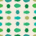 Green silhouette beetles on a cream background. A seamless vector repeat of bugs in rows. Royalty Free Stock Photo