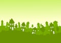 Green silhouette city houses skyline