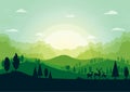 Green silhouette nature landscape with forest and mountains abstract background. Royalty Free Stock Photo