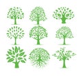 green silhouette tree vector logo design set Royalty Free Stock Photo