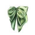 Green silk ribbon bow knot isolated on white background. Watercolor hand drawn illustration. Art for design gift, cards Royalty Free Stock Photo