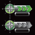 Green and silver checkered arrows with compass