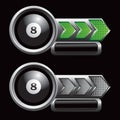 Green and silver checkered arrows with eight ball