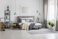 Green and silver spacious bedroom Royalty Free Stock Photo