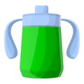 Green sippy cup icon, cartoon style