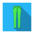 Green skinny pants for women. Women s clothes for a walk.Women clothing single icon in flat style vector symbol stock