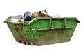 Green skip dumpster for municipal waste or industrial waste, Isolated