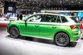 Green Skoda Kamiq at Geneva International Motor Show, MQB A0 subcompact SUV from Skoda