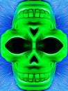 Green skull with blue background