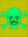 Green skull with bones and mustache