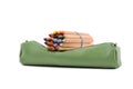 Green sleve with color pencils Royalty Free Stock Photo