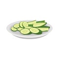 Green sliced cucumber on plate.