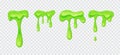 Green slime dripping set on transparent background. Collection of blots, splashes and smudges. Creepy toxic liquid Royalty Free Stock Photo