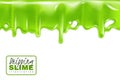 Green slime dripping. Toxic drips slimy isolated on white background, goo flow and mucus fluid. Liquid decoration