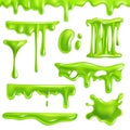 Green slime realistic. Goo splashes and mucus smudges, slimy toxic blots. Halloween liquid decoration borders and frames Royalty Free Stock Photo