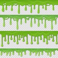 Green slime seamless pattern. Realistic toxic splatter and blob splash elements isolated on white. Vector goo green