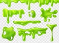 Green slime. Slimy purulent blots, goo splashes and mucus smudges. Realistic halloween elements isolated vector set Royalty Free Stock Photo