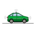 Green Smart Car Icon with Sensors and Radar. Vector