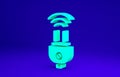 Green Smart electric plug system icon isolated on blue background. Internet of things concept with wireless connection Royalty Free Stock Photo