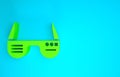 Green Smart glasses mounted on spectacles icon isolated on blue background. Wearable electronics smart glasses with Royalty Free Stock Photo