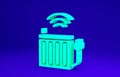 Green Smart heating radiator system icon isolated on blue background. Internet of things concept with wireless Royalty Free Stock Photo