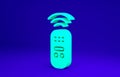Green Smart remote control system icon isolated on blue background. Internet of things concept with wireless connection Royalty Free Stock Photo