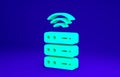 Green Smart Server, Data, Web Hosting icon isolated on blue background. Internet of things concept with wireless Royalty Free Stock Photo