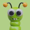 Green smiling caterpillar closeup. 3D insect with antennas on colored background Royalty Free Stock Photo