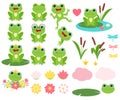 Green smiling frog sits. Cartoon style. Vector illustration Royalty Free Stock Photo