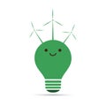 Green Smiling Light Bulb on White Background - Emoji Lightbulb with Funny Face, Emotion - Creative Concept Royalty Free Stock Photo