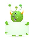 Green smily monster with empty placard