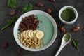 A green smoothie bowl with raw ingredients Royalty Free Stock Photo