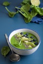 Green smoothie bowl spinach kiwi blueberry banana with chia seed