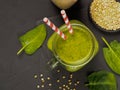 Green smoothie with buckwheat and spinach