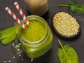 Green smoothie with buckwheat and spinach Royalty Free Stock Photo