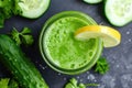 Green smoothie with celery, cucumber and lemon