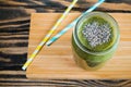 Green smoothie with chia seeds in a heart shape. Royalty Free Stock Photo