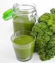 Green Smoothie Glass And Jar With Fresh Kale
