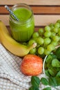 Green Smoothie with Healthy Fruit and Vegetable Ingredients Royalty Free Stock Photo