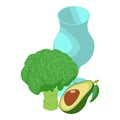 Green smoothie icon isometric vector. Glass goblet broccoli and avocado icon