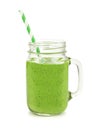 Green smoothie in a jar mug isolated