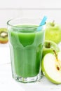 Green smoothie juice apple kiwi spinach glass portrait format fr Royalty Free Stock Photo