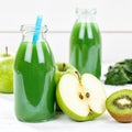 Green smoothie juice apple kiwi spinach square fruit fruits Royalty Free Stock Photo
