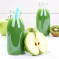 Green smoothie juice apple kiwi square fruit fruits Royalty Free Stock Photo