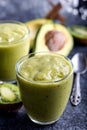 Green smoothie kiwi banana and avocado. Fresh juicy green detox smoothie Royalty Free Stock Photo